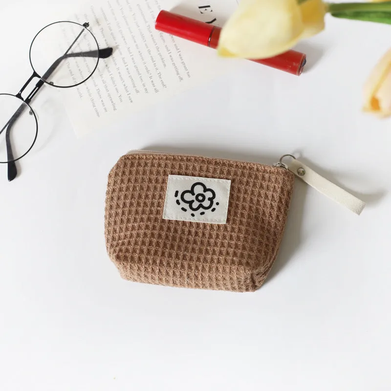 Cute Simple Waffle Storage Portable Wrist Cosmetic Bags