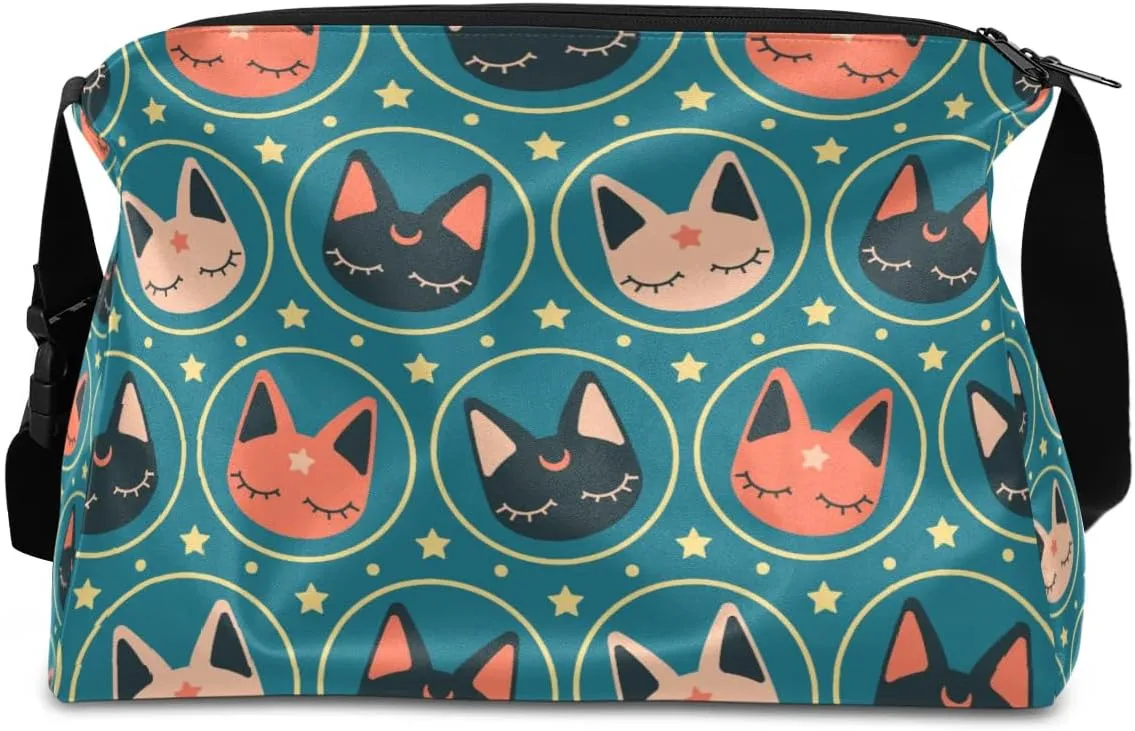 Cute Star Moon Cat Small Gym Bag for Men Women Workout Sport Duffle Bag Waterproof Weekender Overnight Bag Lightweight Carry on Tote Bag Crossbody Shoulder Travel Bag for Swim Yoge Dance