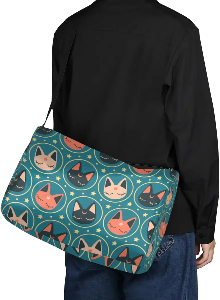 Cute Star Moon Cat Small Gym Bag for Men Women Workout Sport Duffle Bag Waterproof Weekender Overnight Bag Lightweight Carry on Tote Bag Crossbody Shoulder Travel Bag for Swim Yoge Dance