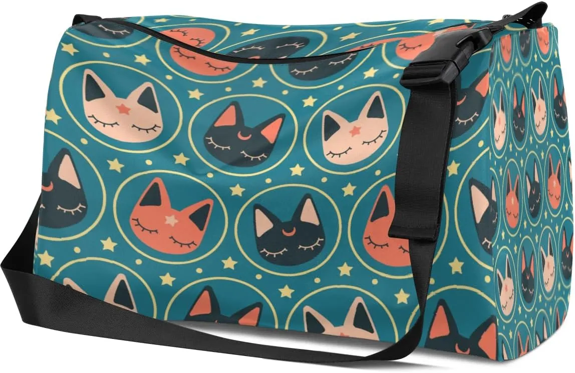 Cute Star Moon Cat Small Gym Bag for Men Women Workout Sport Duffle Bag Waterproof Weekender Overnight Bag Lightweight Carry on Tote Bag Crossbody Shoulder Travel Bag for Swim Yoge Dance