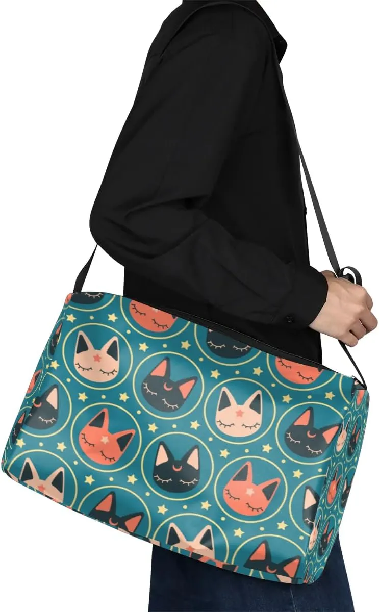 Cute Star Moon Cat Small Gym Bag for Men Women Workout Sport Duffle Bag Waterproof Weekender Overnight Bag Lightweight Carry on Tote Bag Crossbody Shoulder Travel Bag for Swim Yoge Dance