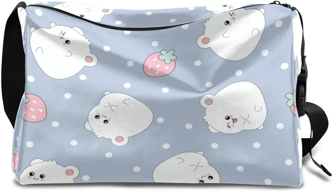 Cute Strawberry Mouse Small Gym Bag for Men Women Workout Sport Duffle Bag Waterproof Weekender Overnight Bag Lightweight Carry on Tote Bag Crossbody Shoulder Travel Bag for Swim Yoge Dance