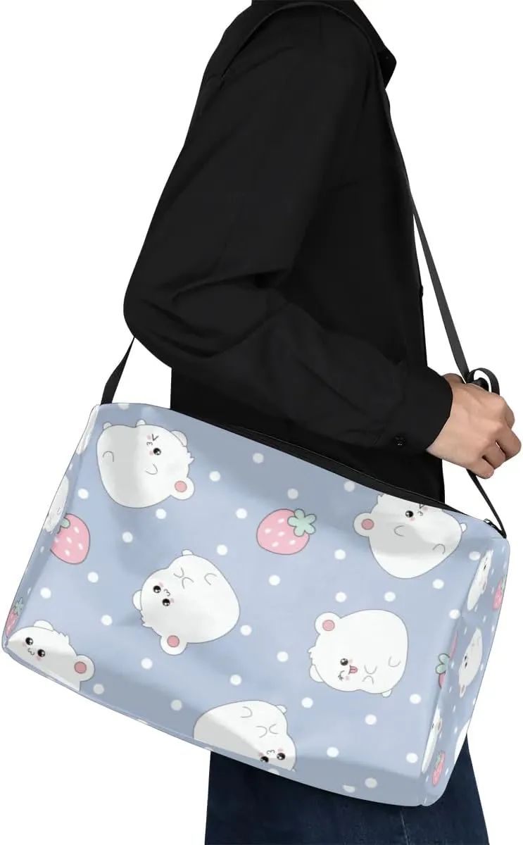 Cute Strawberry Mouse Small Gym Bag for Men Women Workout Sport Duffle Bag Waterproof Weekender Overnight Bag Lightweight Carry on Tote Bag Crossbody Shoulder Travel Bag for Swim Yoge Dance