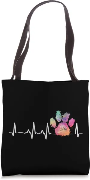 Cute Veterinarian Gift Rainbow Paw Print Heartbeat Vet Tech Tote Bag