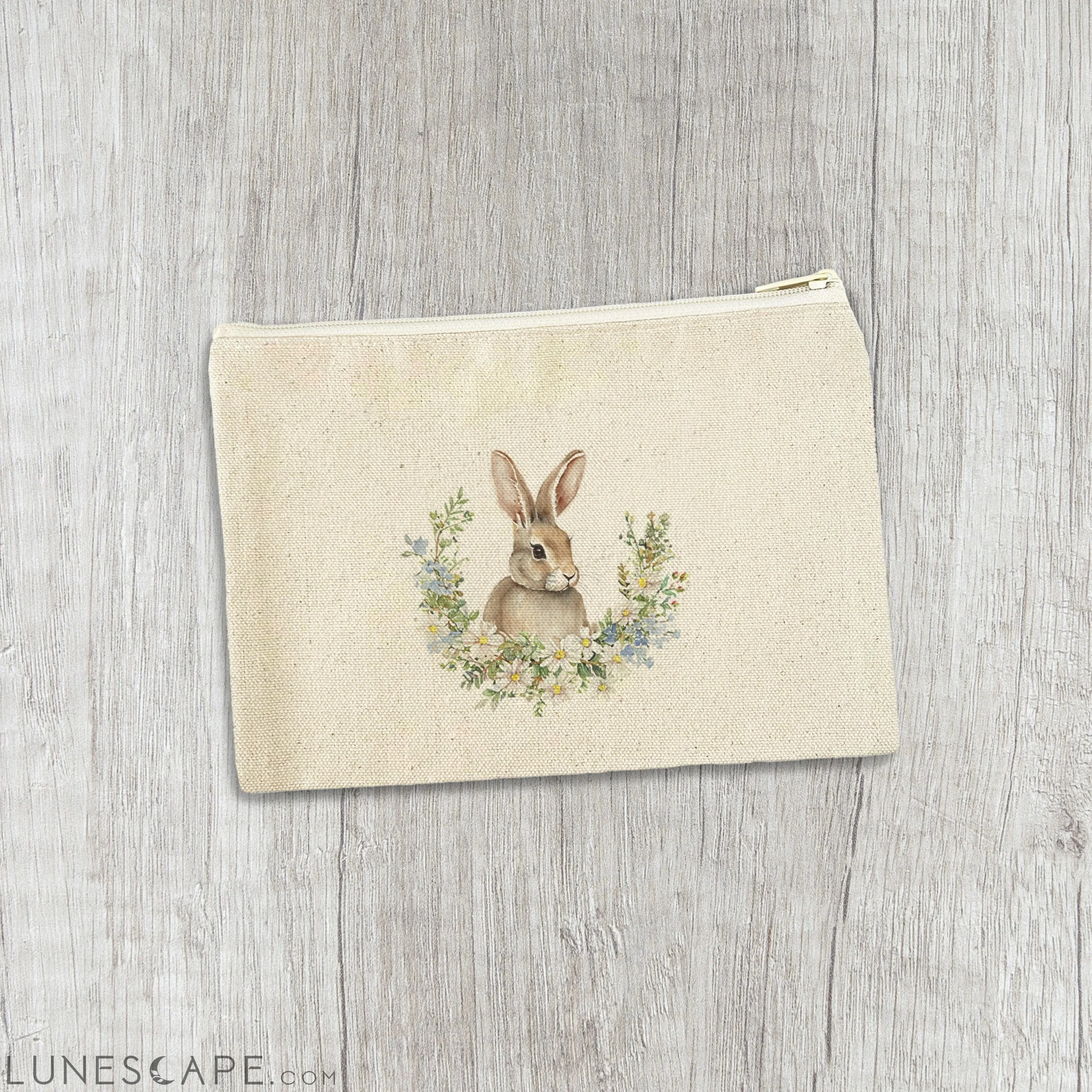 Daisy and Bunny Wreath  - Easter Canvas Zipper Pouch