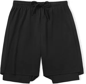 DANI CHINS Boys 2 in 1 Athletic Active Shorts Sports Running Quick Dry Breathable Compression Shorts