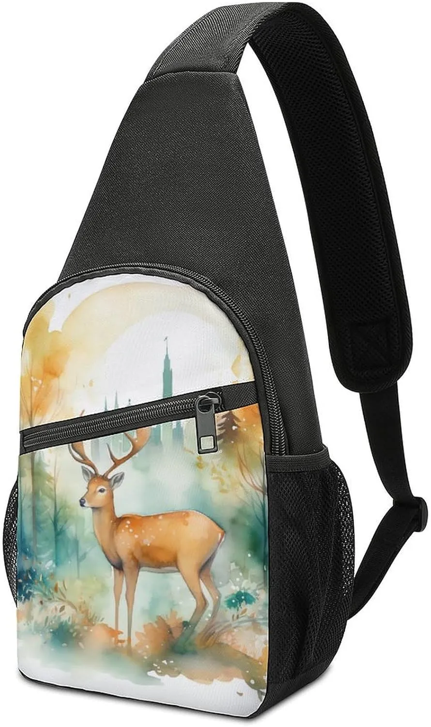 Deer Sling Bag Casual Chest Bag Crossbody Shoulder Backpack Sport Travel Hiking Daypack for Women Men