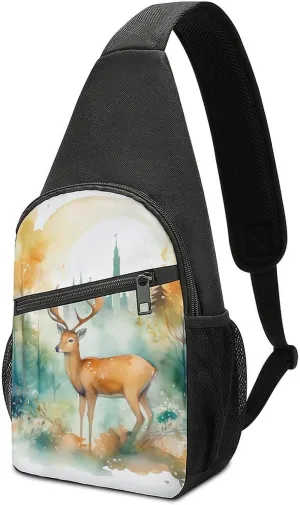 Deer Sling Bag Casual Chest Bag Crossbody Shoulder Backpack Sport Travel Hiking Daypack for Women Men
