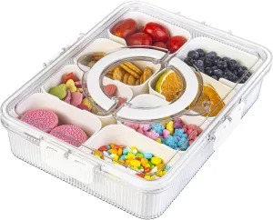 Design Ribbed Snackle Box Container Snack Container Divided Serving Tray with Lid and Handle, 8 Divider Portable Snacklebox for Travel Beach for Charcuterie Veggie Fruit Candy,1 Pack