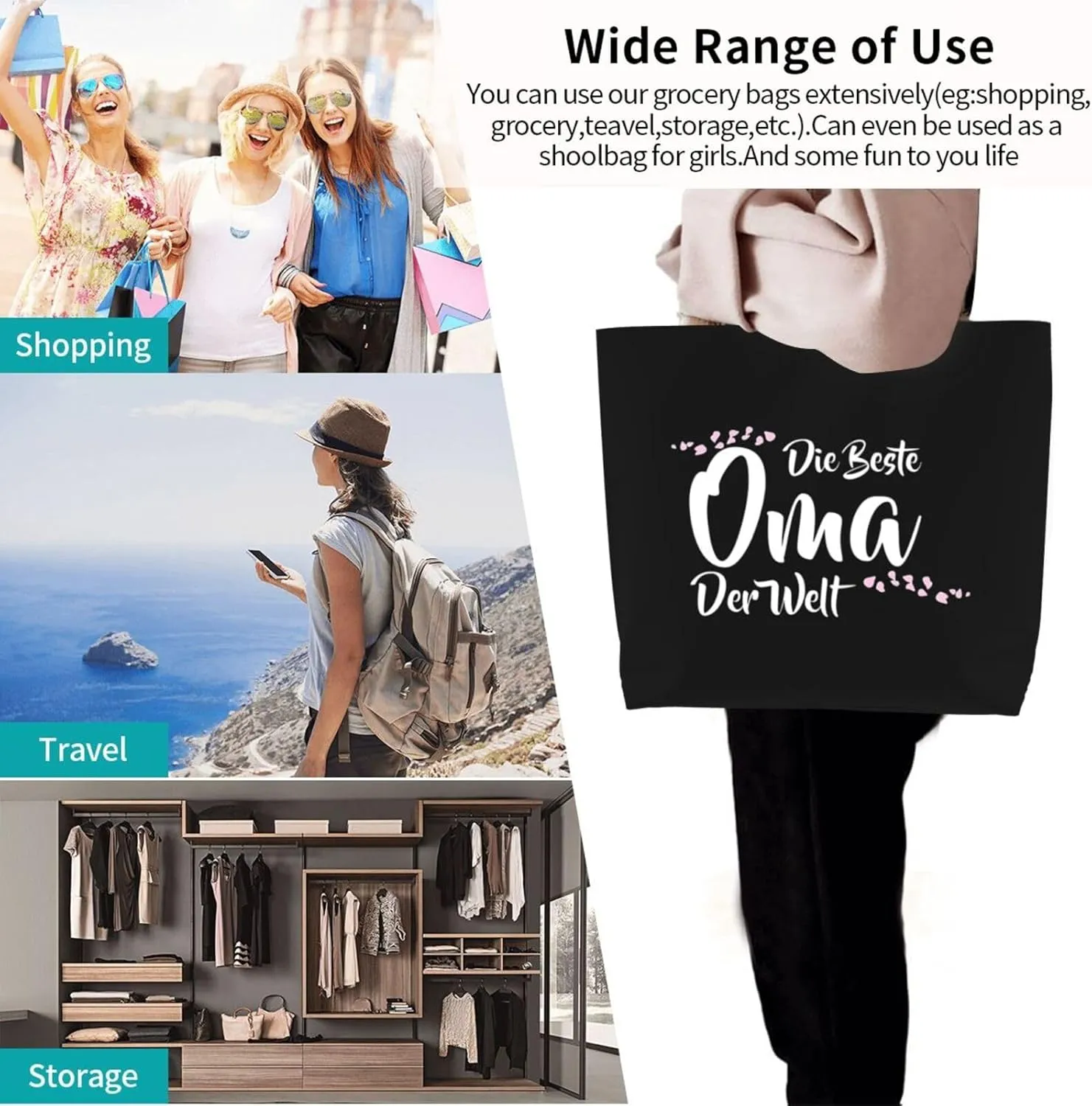 Die Beste Oma Der Welt Women's Lightweight Canvas Handbag Waterproof Reusable Shopping Bag