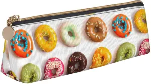 Different Flavors of Doughnuts Print Slim Pencil Case Large Capacity 8.3 x 2.2 x 2.4In Triangle Zippered Pen Holder