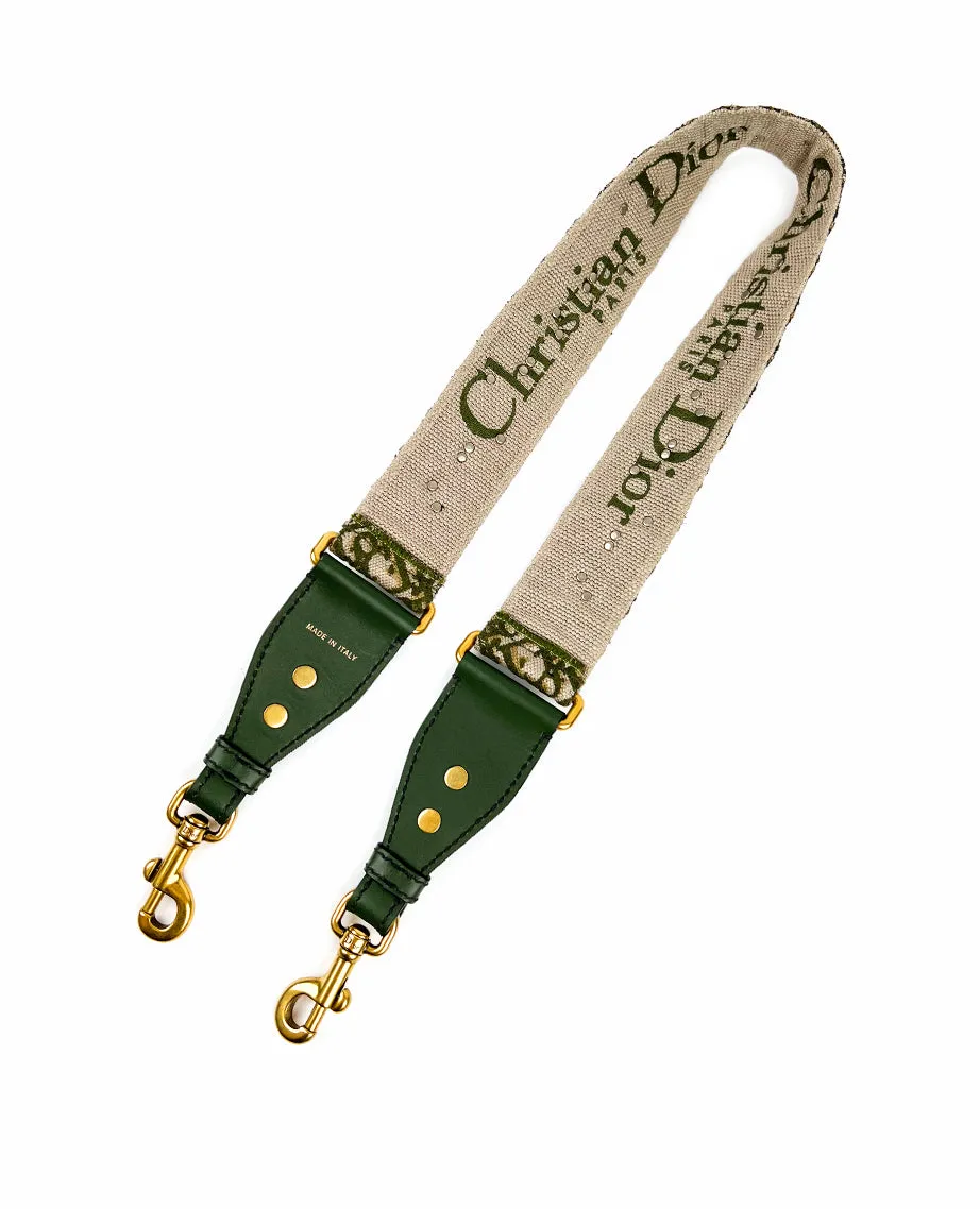 Dior Embellished Shoulder Strap Khaki Green Embroidery
