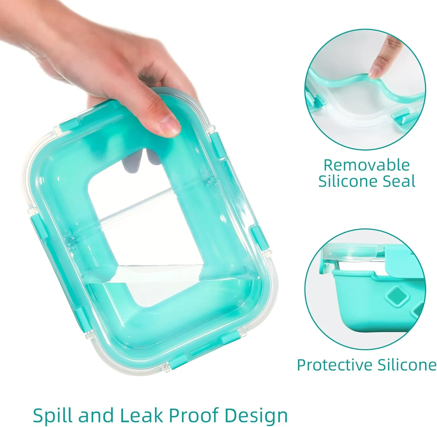 Divided Glass Storage Containers with Silicone Sleeve for Lunch, Glass Meal Prep Containers 2 Compartment with Lids (5 Pack, 34oz), Leak-Proof Portion Control Food Containers, Dishwasher Safe
