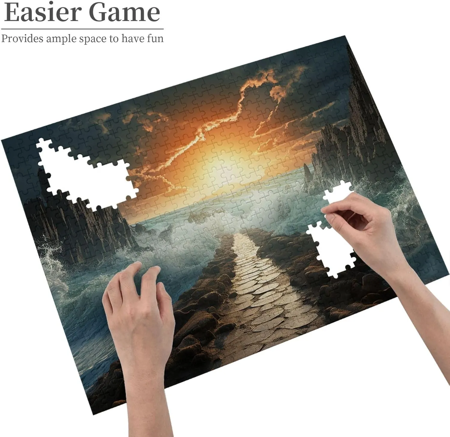 Divided Sea Pathway Puzzles 500 Pieces Personalized Jigsaw Puzzles Photos Puzzle for Adults Challenging Picture Puzzle with Storage Bag Puzzles for Men Women Home Decor (20.4" x 15")