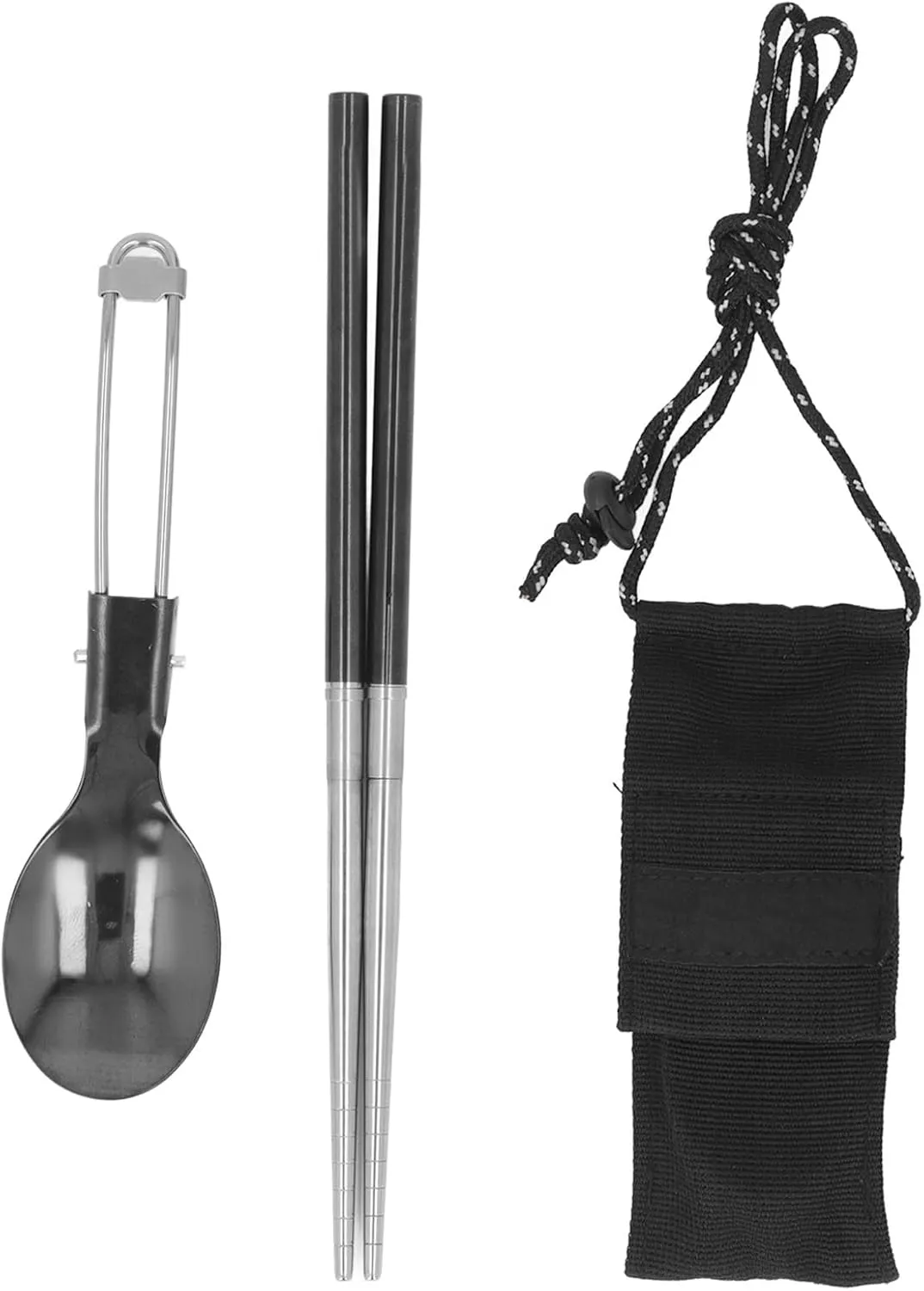 Diydeg Portable Stainless Steel Chopsticks and Spoon Set, Travel Utensils for Camping, Picnic, Hiking, with Storage Bag, Foldable Spoon and Detachable Chopsticks for Travel