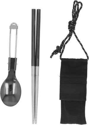 Diydeg Portable Stainless Steel Chopsticks and Spoon Set, Travel Utensils for Camping, Picnic, Hiking, with Storage Bag, Foldable Spoon and Detachable Chopsticks for Travel