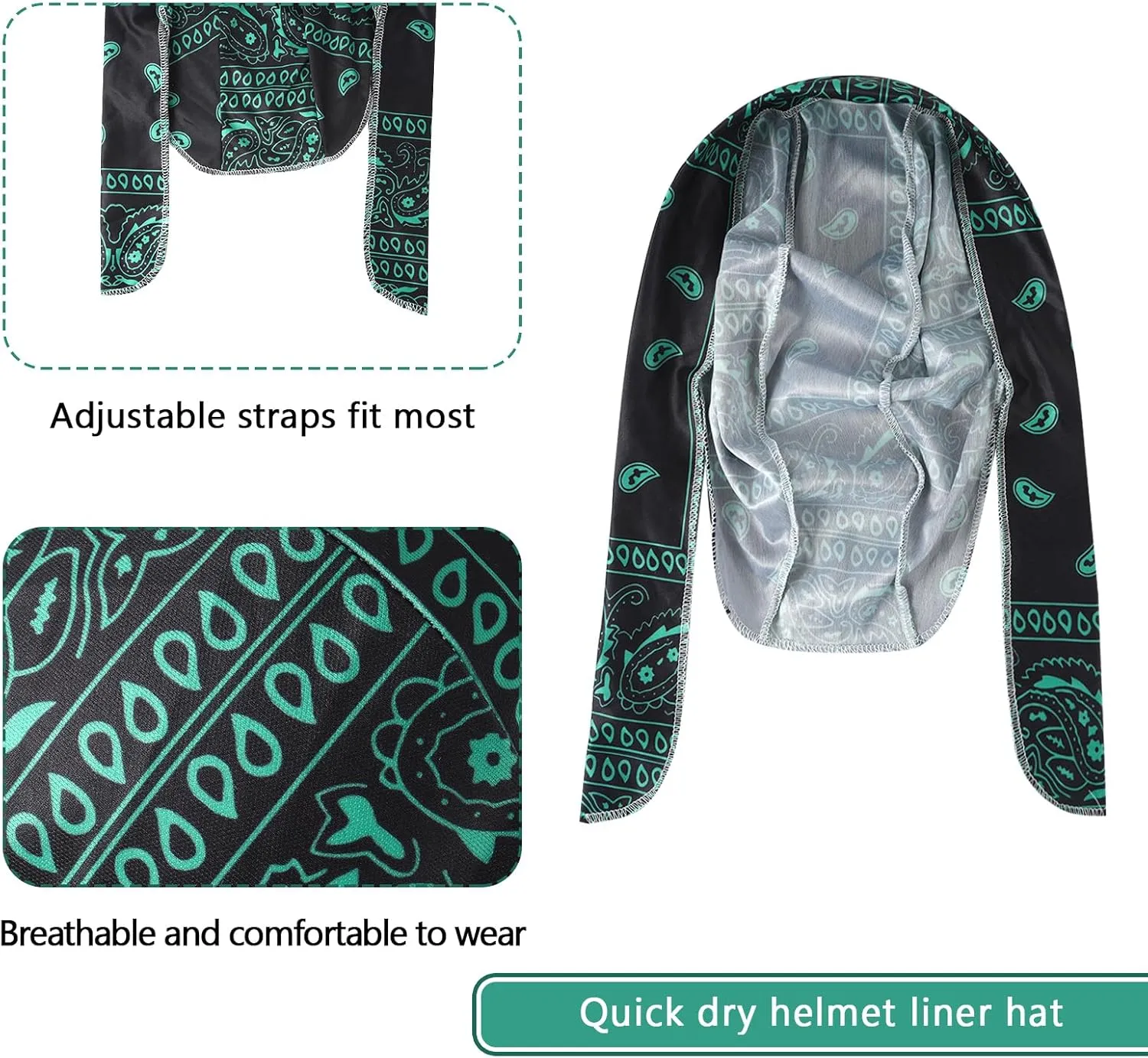 DOCILA 4 Pcs Do Rags Skull Caps for Men Fashion Sweat Wicking Helmet Liner Beanie Breathable Motorcycle Cycling Sports Cap