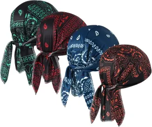 DOCILA 4 Pcs Do Rags Skull Caps for Men Fashion Sweat Wicking Helmet Liner Beanie Breathable Motorcycle Cycling Sports Cap