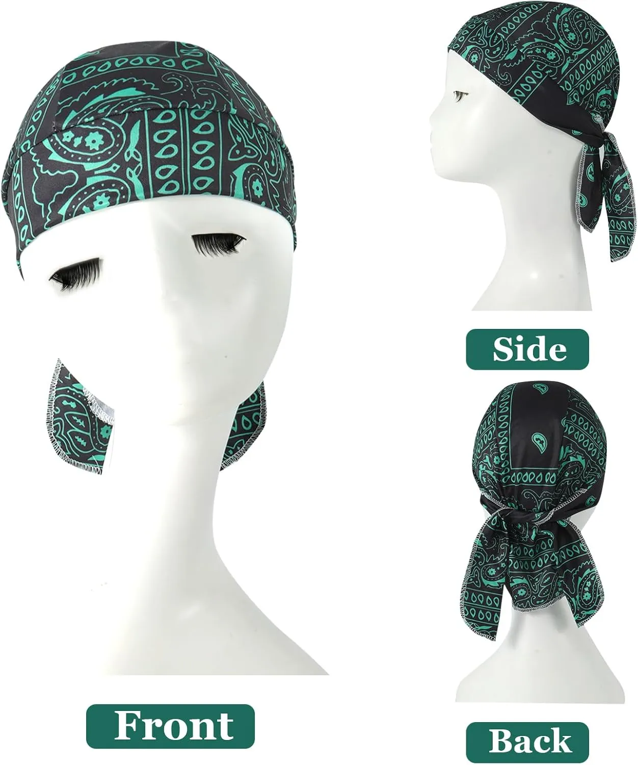 DOCILA 4 Pcs Do Rags Skull Caps for Men Fashion Sweat Wicking Helmet Liner Beanie Breathable Motorcycle Cycling Sports Cap