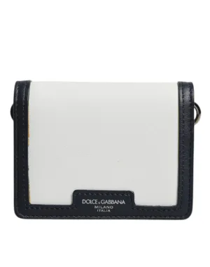 Dolce & Gabbana White Blue Leather Bifold Crossbody Sling Wallet