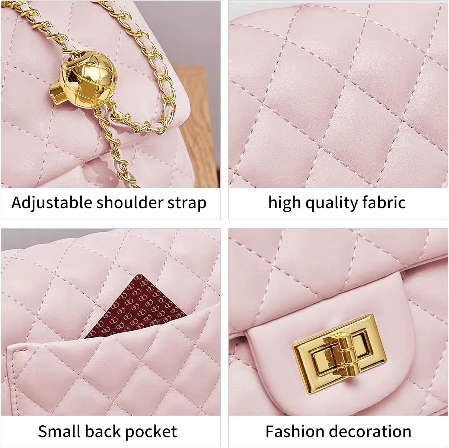DOTBABY Diamond Chain Shoulder Crossbody Bag, Fashionable Women's Leather Tote Handbag, Adjustable Straps,Buckle Opening