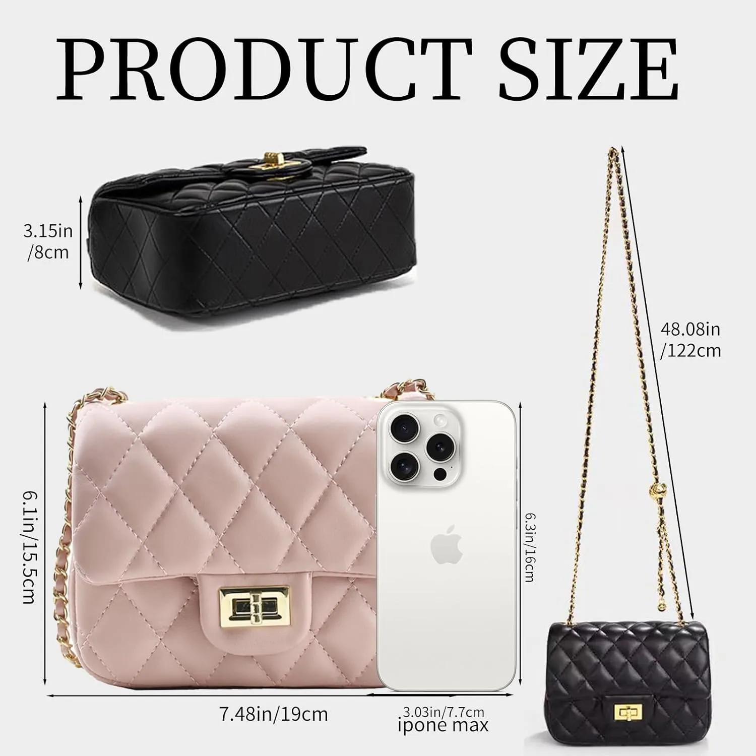 DOTBABY Diamond Chain Shoulder Crossbody Bag, Fashionable Women's Leather Tote Handbag, Adjustable Straps,Buckle Opening