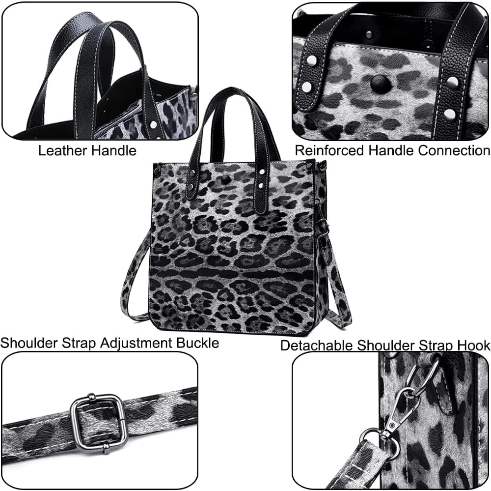 Downupdown Women Handbags and Purse Animal-print Leather Shoulder Bag Satchel Handbag Ladies Tote Bag for Work 2Pcs Set