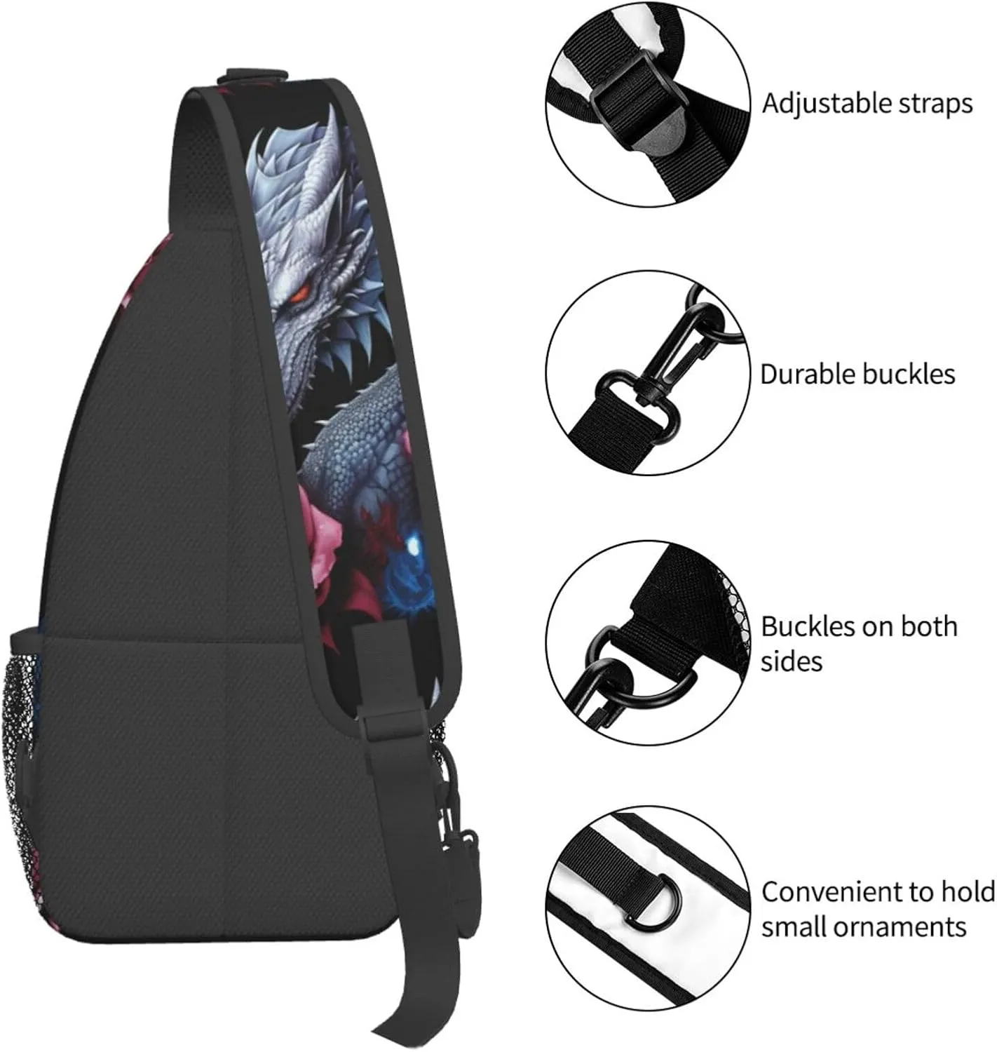 Dragon And Rose Sling Backpack Hiking Backpack Crossbody Bag Sports Lightweight And waterproof Chest Bag Shoulder Bag For Women Men