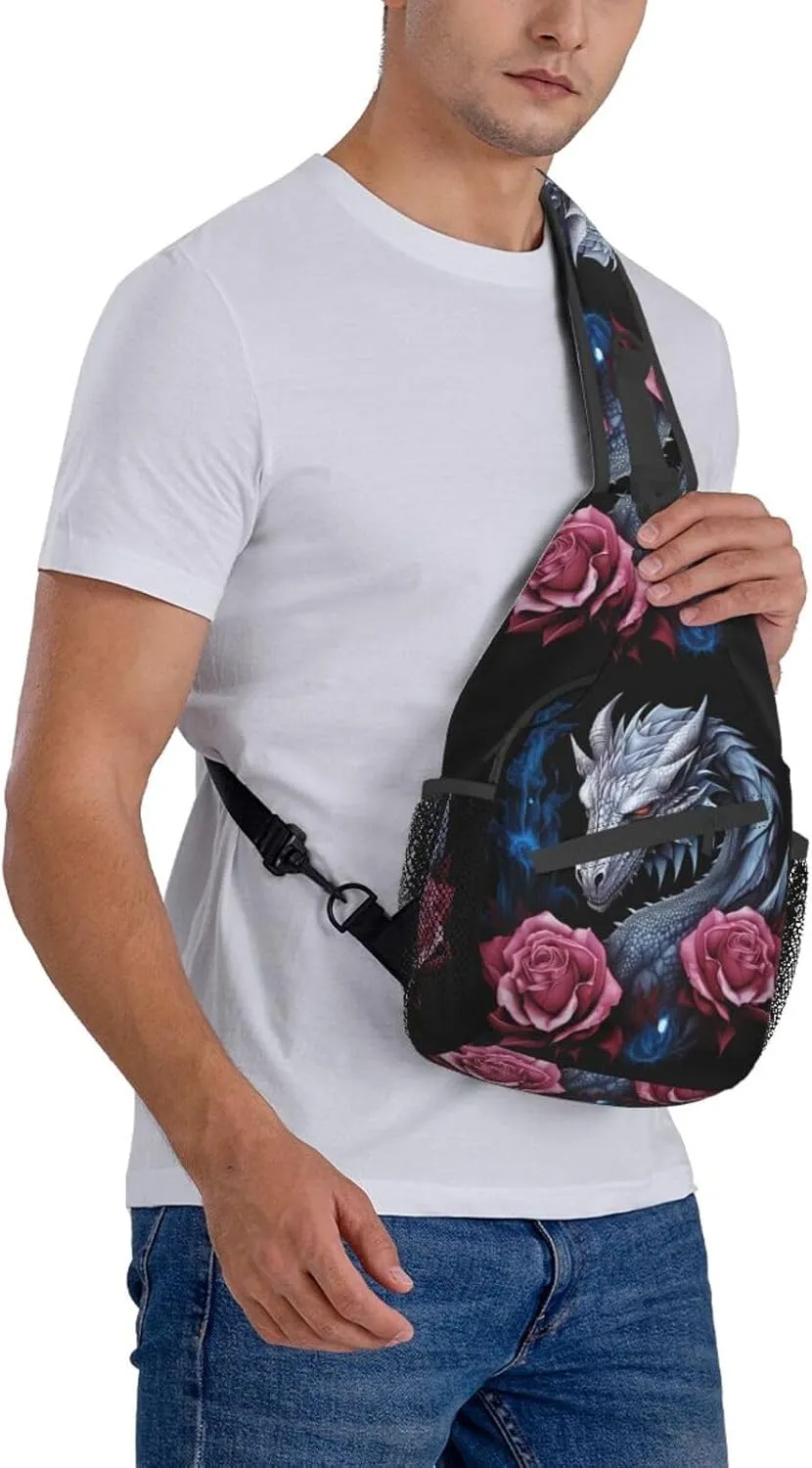 Dragon And Rose Sling Backpack Hiking Backpack Crossbody Bag Sports Lightweight And waterproof Chest Bag Shoulder Bag For Women Men