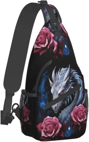 Dragon And Rose Sling Backpack Hiking Backpack Crossbody Bag Sports Lightweight And waterproof Chest Bag Shoulder Bag For Women Men