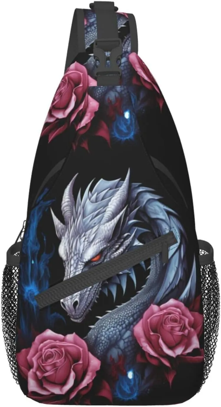 Dragon And Rose Sling Backpack Hiking Backpack Crossbody Bag Sports Lightweight And waterproof Chest Bag Shoulder Bag For Women Men