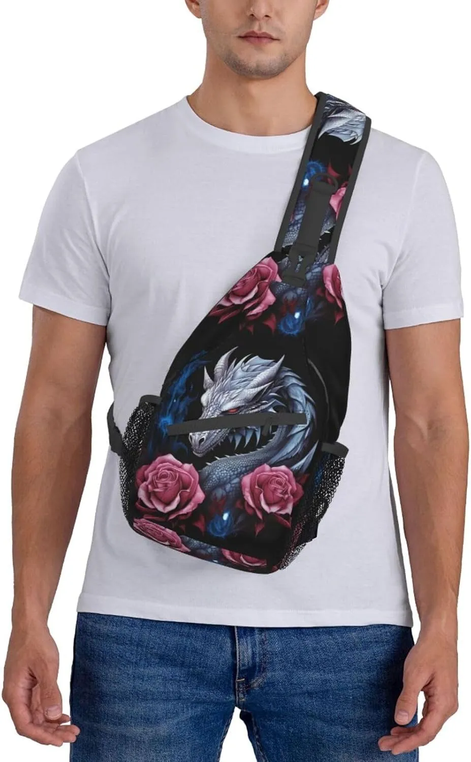 Dragon And Rose Sling Backpack Hiking Backpack Crossbody Bag Sports Lightweight And waterproof Chest Bag Shoulder Bag For Women Men