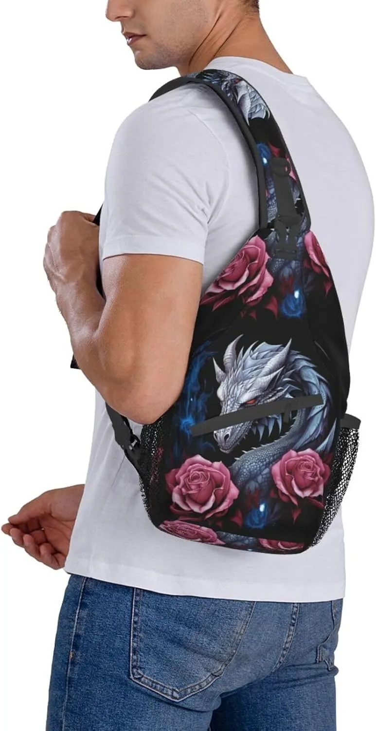 Dragon And Rose Sling Backpack Hiking Backpack Crossbody Bag Sports Lightweight And waterproof Chest Bag Shoulder Bag For Women Men