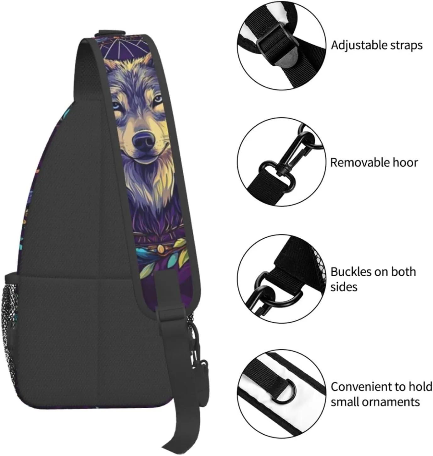 Dream Catcher and Feathered Wolf Crossbody Bag Fitness Sports Travel Hiking Backpack National Culture Chest Bag Shoulder Bag for Women and Men