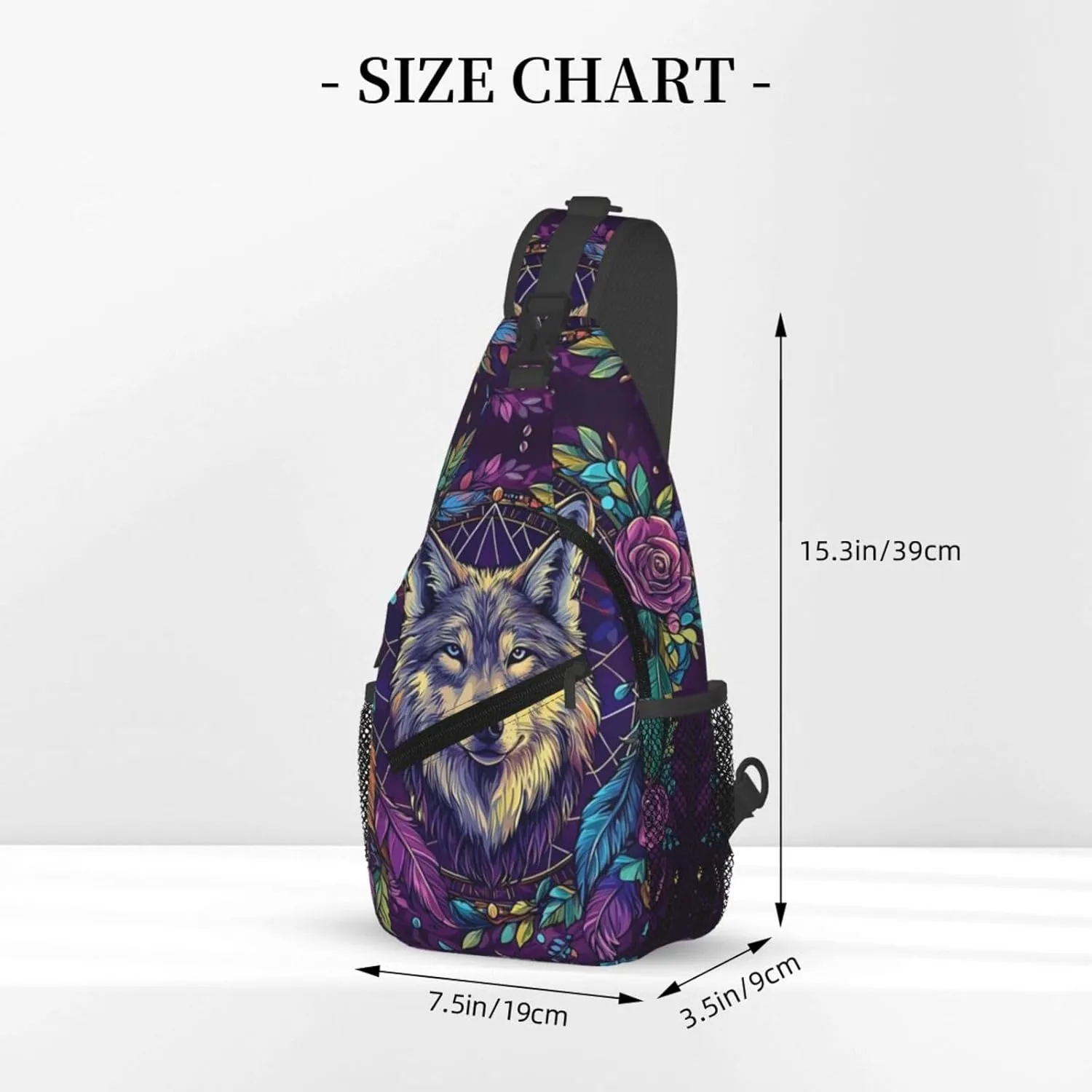 Dream Catcher and Feathered Wolf Crossbody Bag Fitness Sports Travel Hiking Backpack National Culture Chest Bag Shoulder Bag for Women and Men