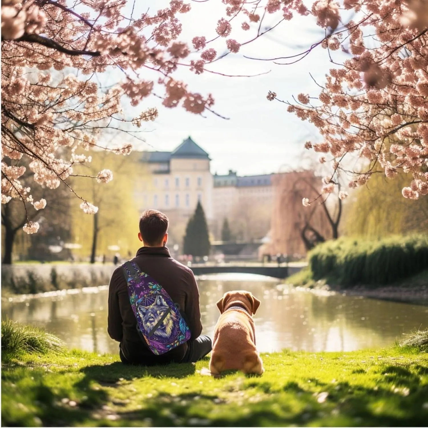 Dream Catcher and Feathered Wolf Crossbody Bag Fitness Sports Travel Hiking Backpack National Culture Chest Bag Shoulder Bag for Women and Men