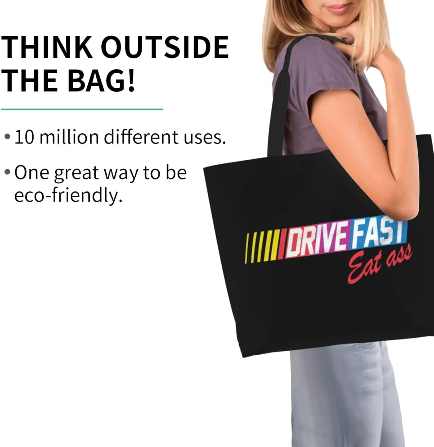 Drive Fast Eat Ass Women'S Lightweight Canvas Handbag Waterproof Reusable Shopping Bag