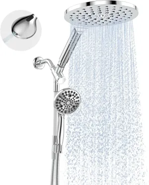 Dual Handheld Shower Head Combo, 2-in-1 Rain Shower Heads System 8 Inch Rainfall Shower Head and 10 Modes High Pressure Hand Held Showerhead with Built-in Power Wash