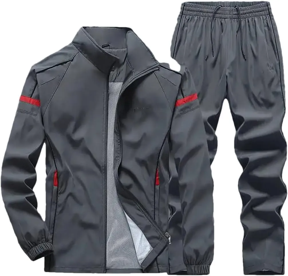 Dvbfufv Men's Casual Windproof Running Sportswear Sets Plus Size Breathable Jogging Sport Jacket Pants Sweatsuit
