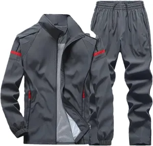 Dvbfufv Men's Casual Windproof Running Sportswear Sets Plus Size Breathable Jogging Sport Jacket Pants Sweatsuit