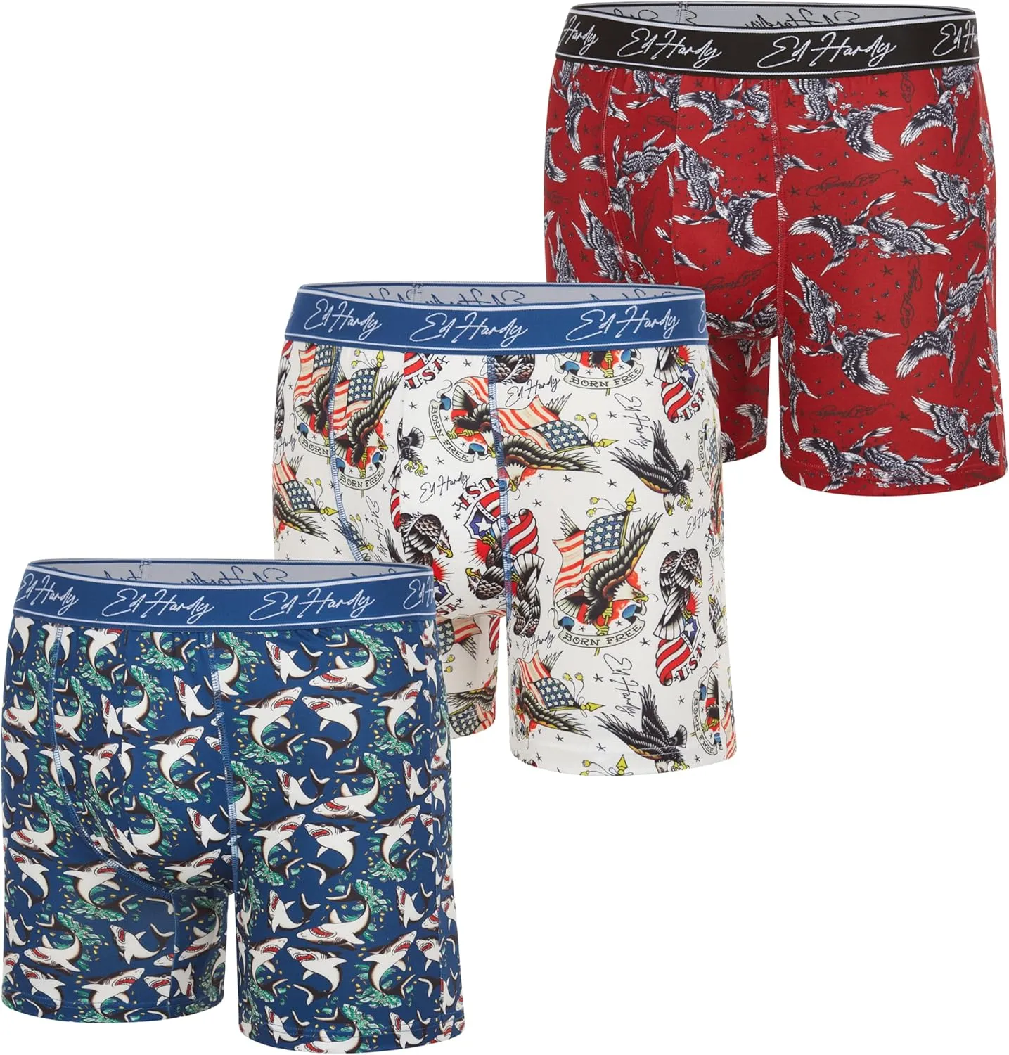 ED HARDY Mens Boxer Briefs Active Stretch Breathable Underwear, Comfortable Gym Boxer Briefs- Multipack