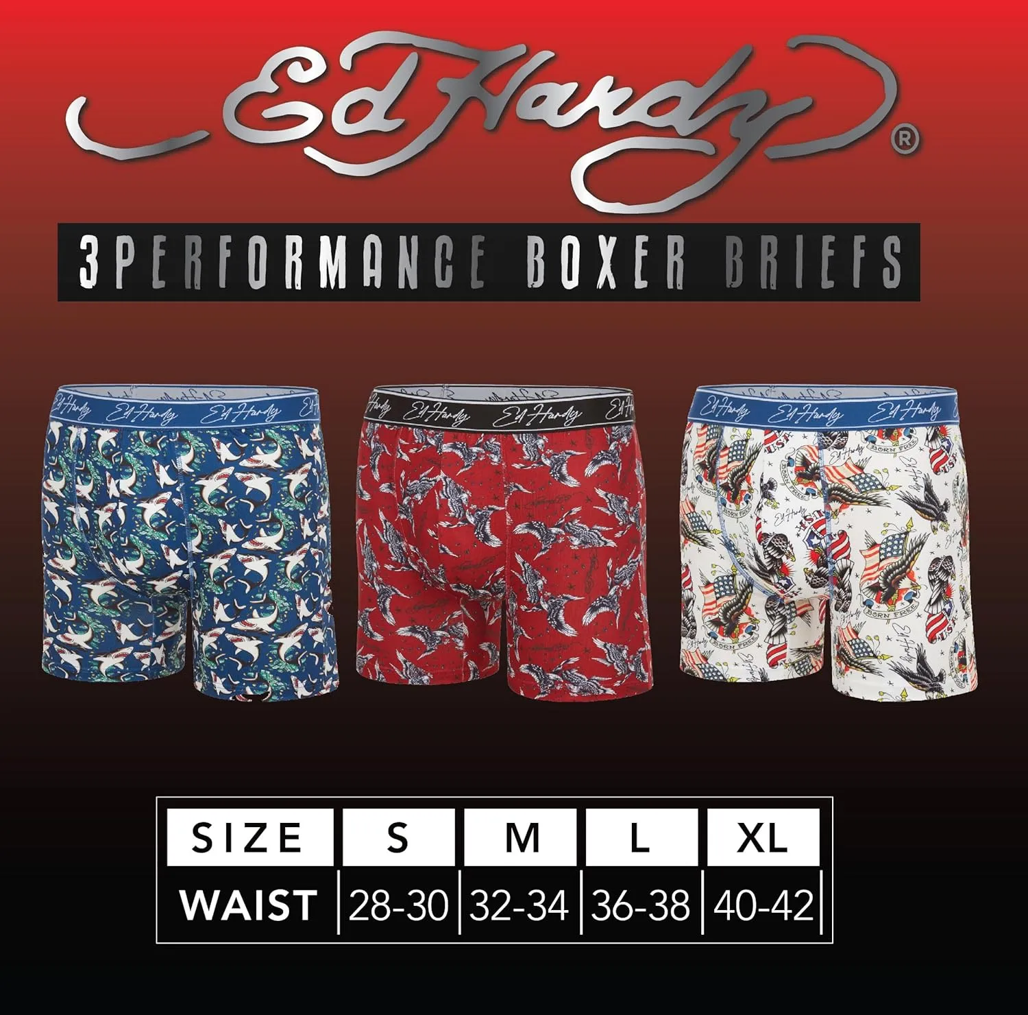 ED HARDY Mens Boxer Briefs Active Stretch Breathable Underwear, Comfortable Gym Boxer Briefs- Multipack