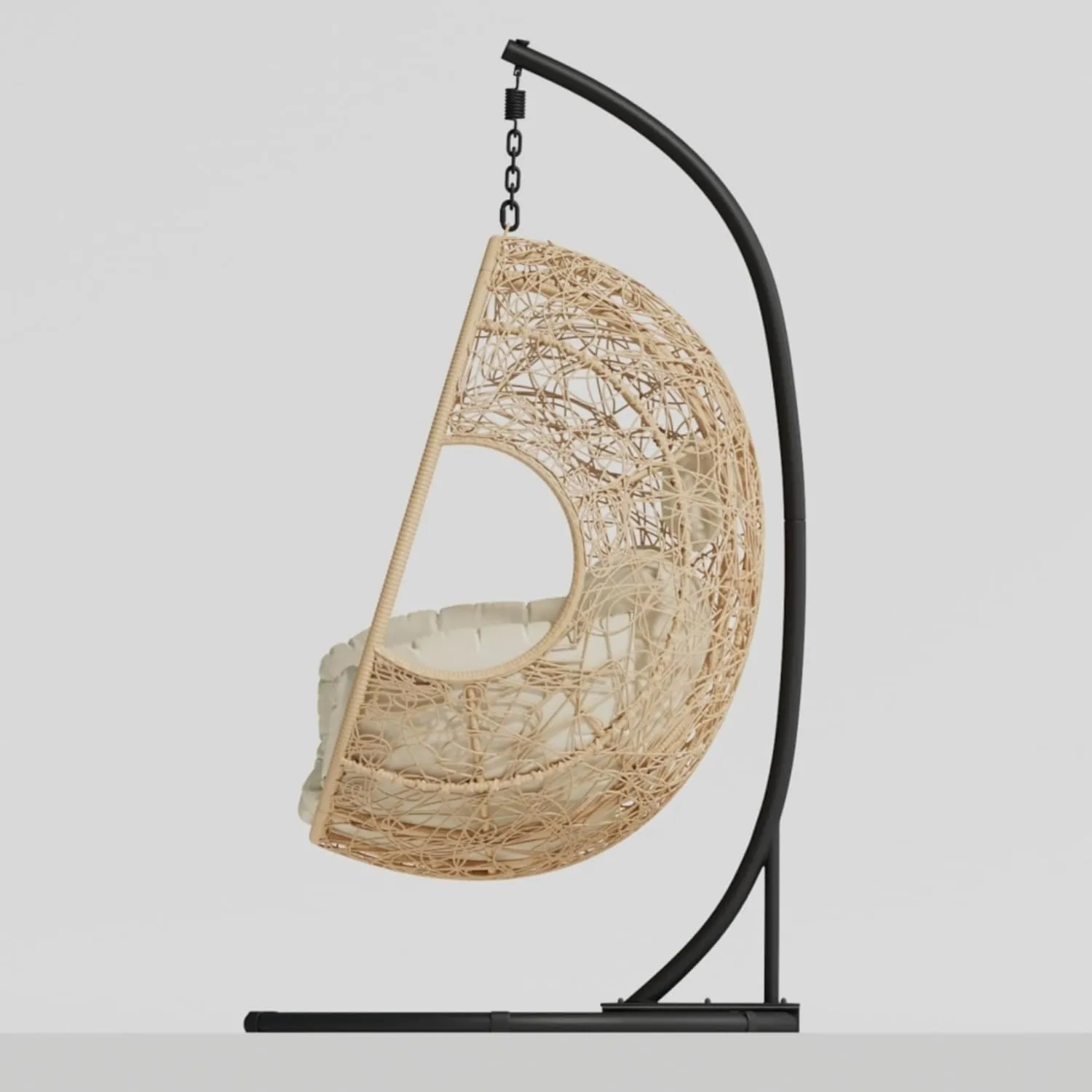 Egg Swing Chair with Stand, Hammock Rattan Lounge Chair, Waterproof and Fade-Resistant High-Density Cushions for Indoor Outdoor, Front and Back Garden, Rain Cover (Natural-Wicker-Foam)