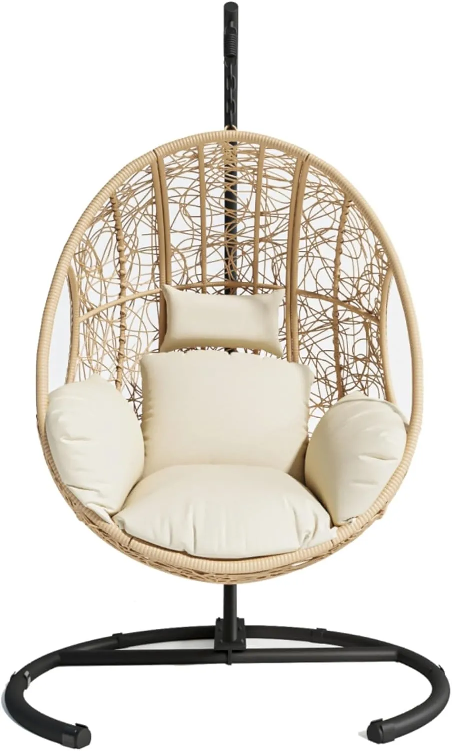 Egg Swing Chair with Stand, Hammock Rattan Lounge Chair, Waterproof and Fade-Resistant High-Density Cushions for Indoor Outdoor, Front and Back Garden, Rain Cover (Natural-Wicker-Foam)