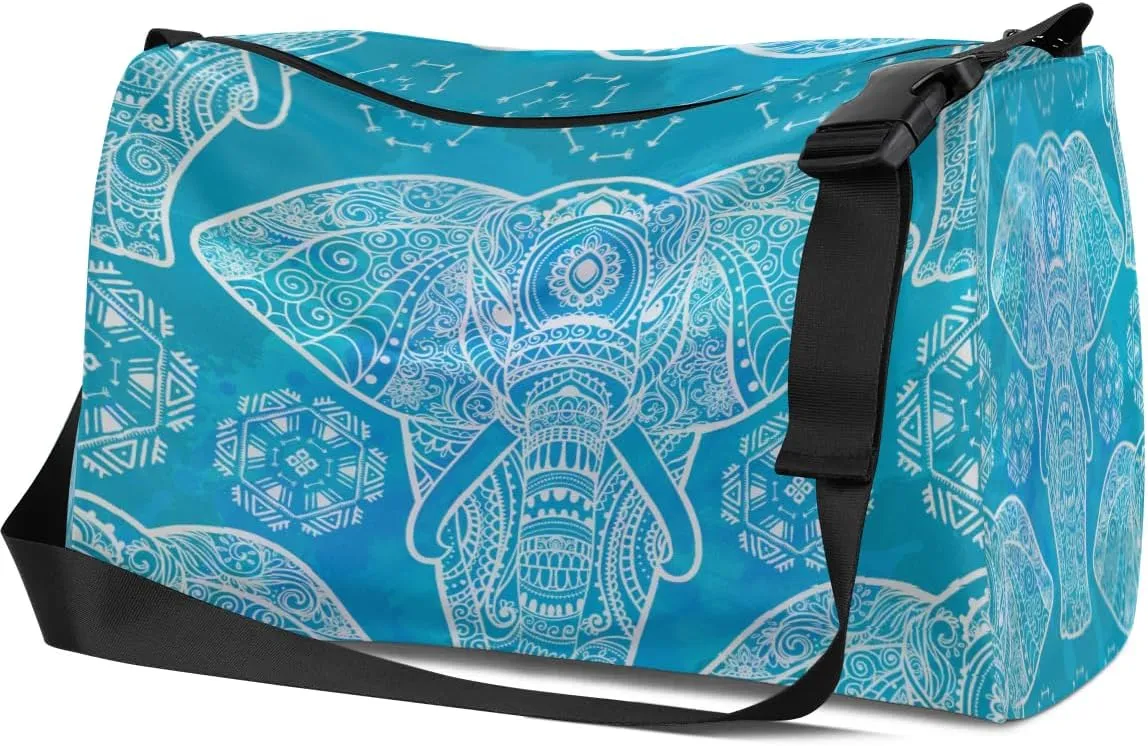 Elephant Totem Pattern Small Gym Bag for Men Women Workout Sport Duffle Bag Waterproof Weekender Overnight Bag Lightweight Carry on Tote Bag Crossbody Shoulder Travel Bag for Swim Yoge Dance