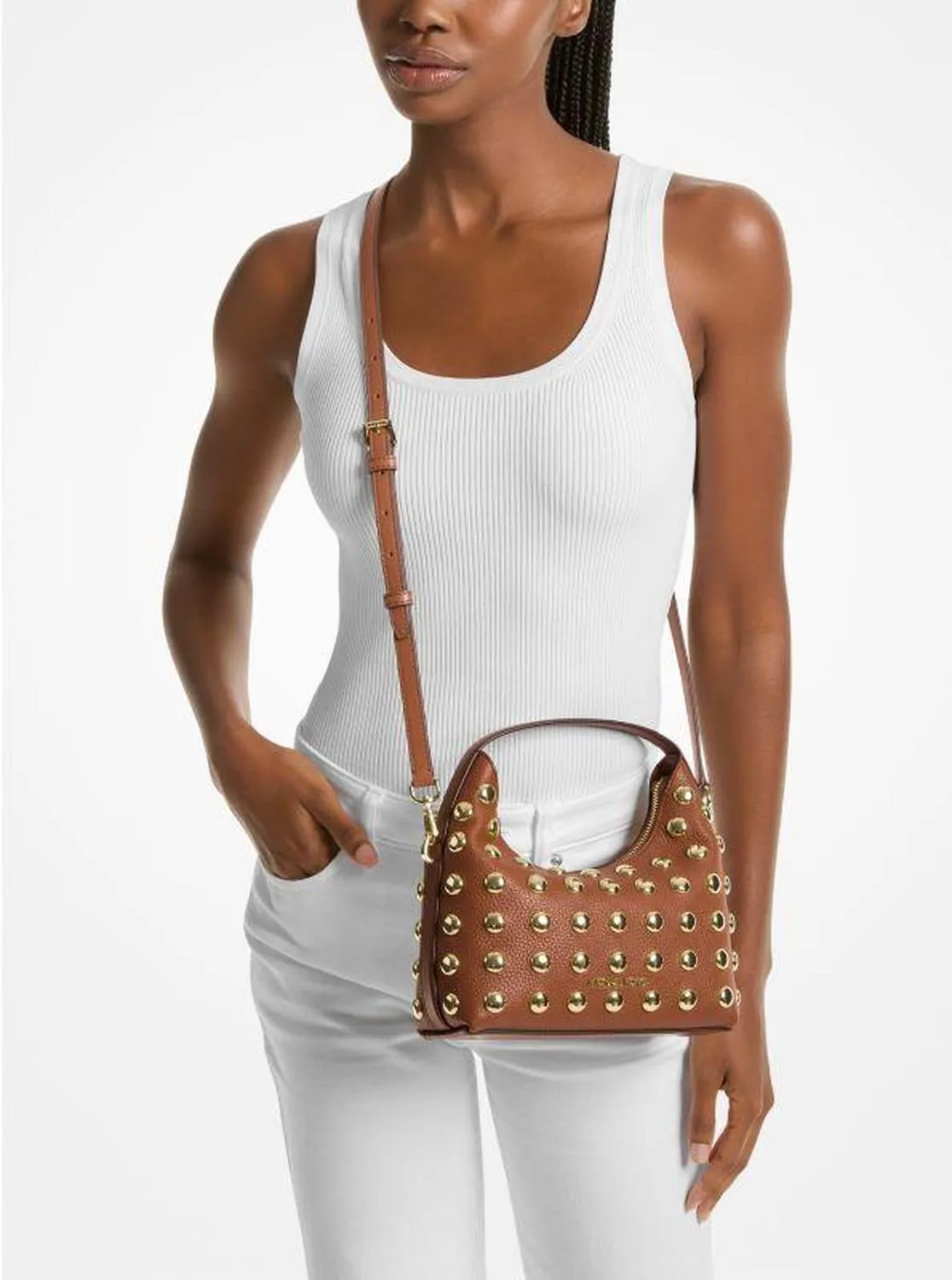 Ember Small Embellished Pebbled Leather Messenger Bag
