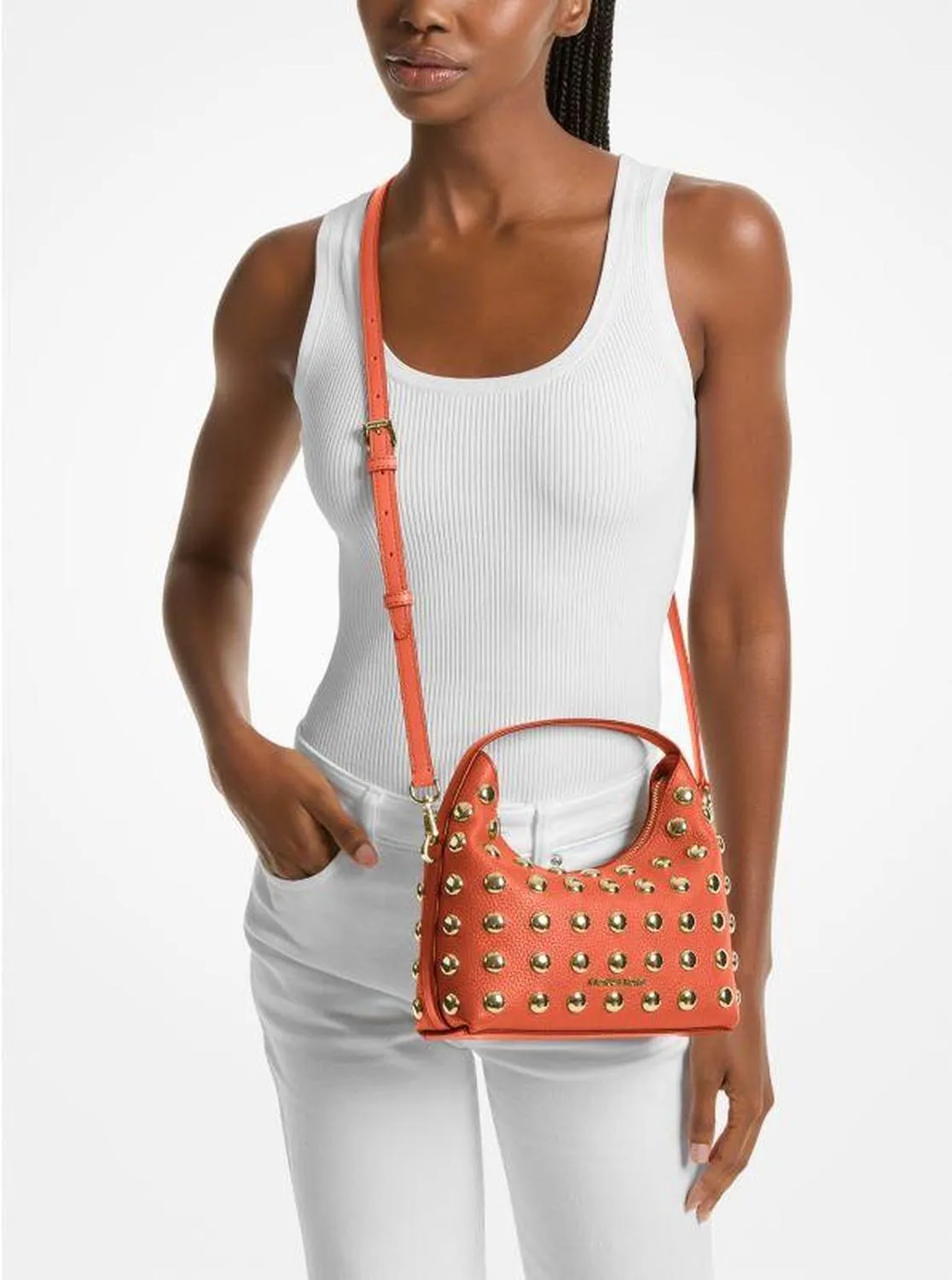 Ember Small Embellished Pebbled Leather Messenger Bag
