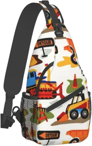 Excavator Tractor Construction Vehicle Bulldozer Truck Crossbody Chest Bag, Unisex Crossbody Bag, Travel, Sports, Hiking And Leisure Backpack