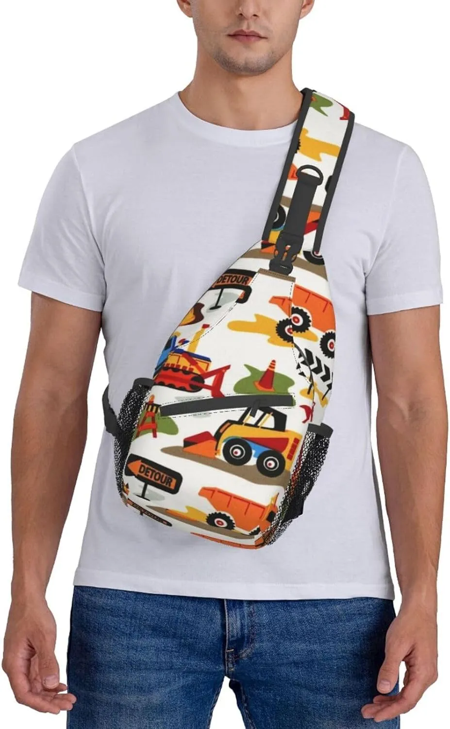 Excavator Tractor Construction Vehicle Bulldozer Truck Crossbody Chest Bag, Unisex Crossbody Bag, Travel, Sports, Hiking And Leisure Backpack