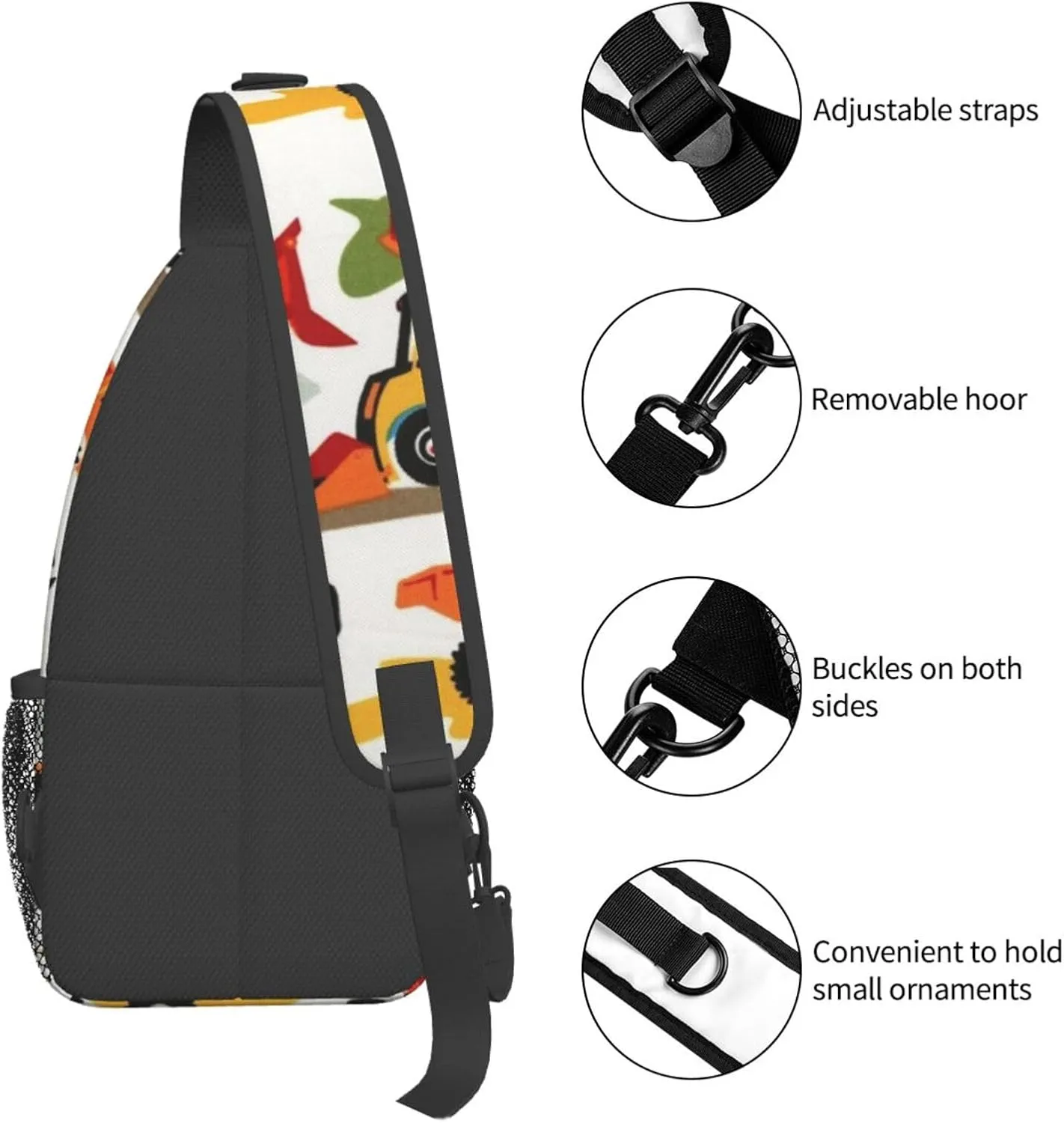 Excavator Tractor Construction Vehicle Bulldozer Truck Crossbody Chest Bag, Unisex Crossbody Bag, Travel, Sports, Hiking And Leisure Backpack
